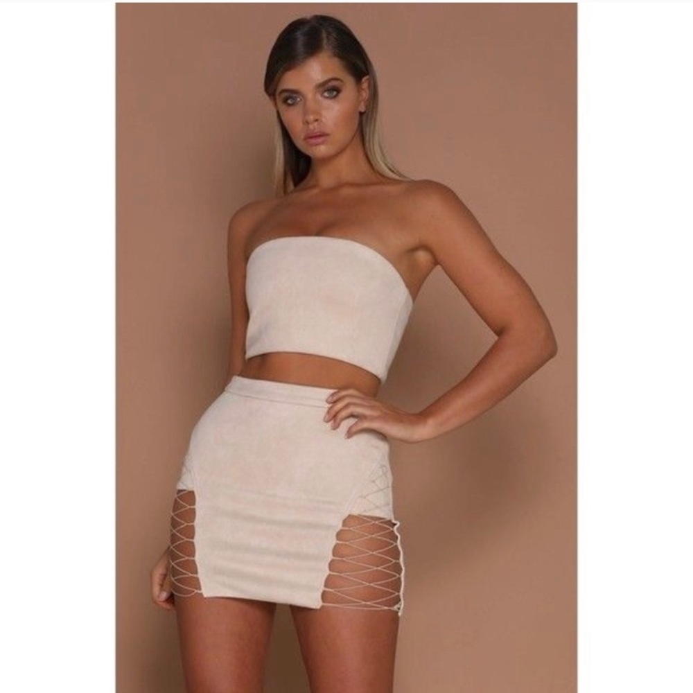 Meshki Dina Suede Lace-up Skirt - Nude - XS